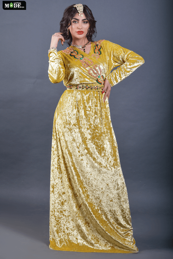 Caftan velours jaune ocre Hayat Zaim